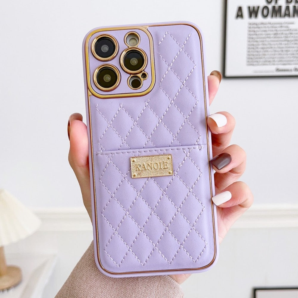 Kanoie Diamond Stitched Plated iPhone Case-Fonally-For iPhone 12-Purple-