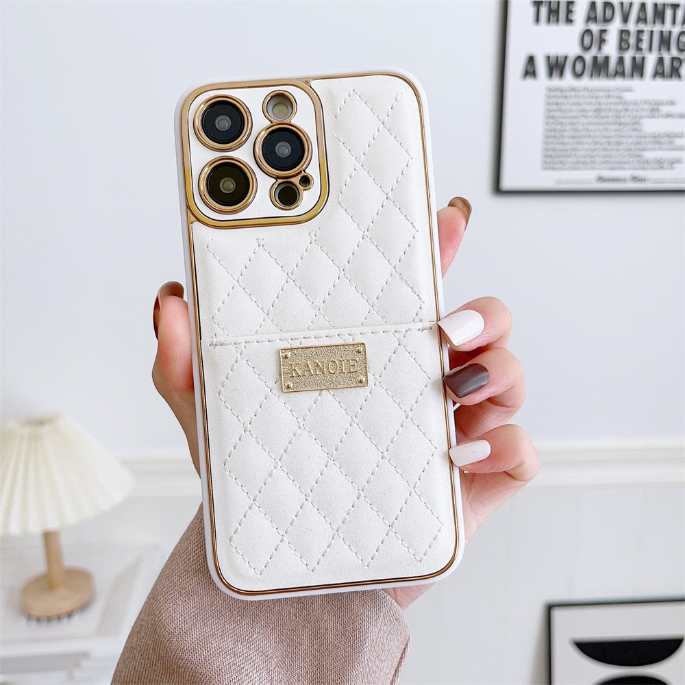 Kanoie Diamond Stitched Plated iPhone Case-Fonally-For iPhone 12-White-