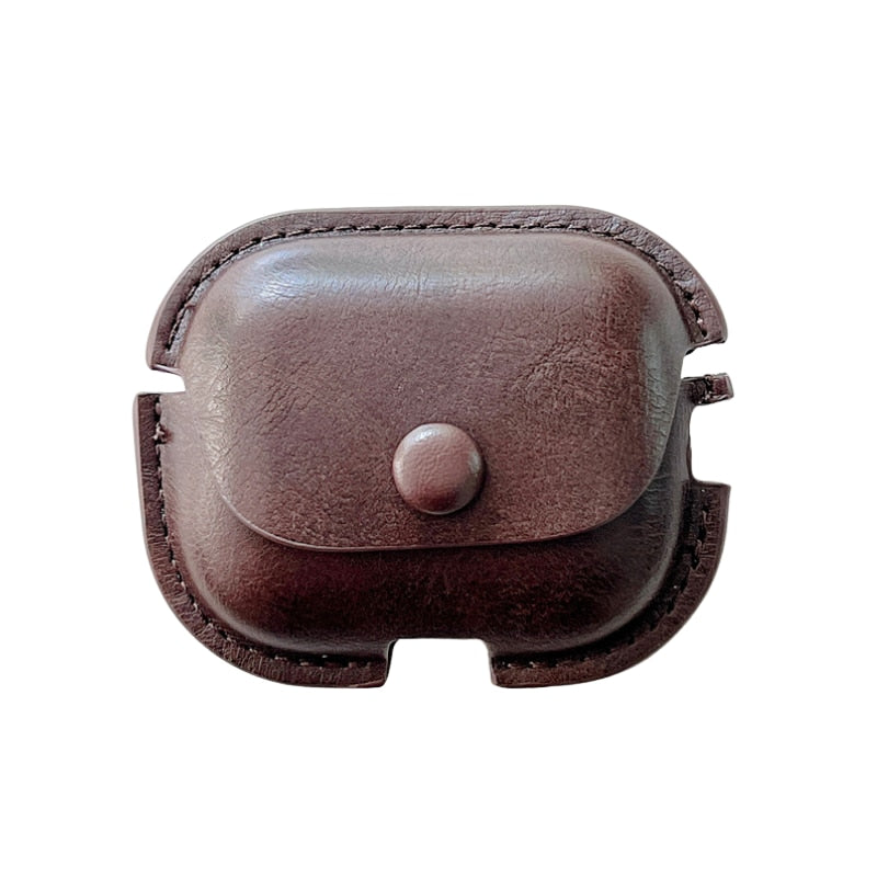 Leather AirPods Case with Metal Buckle-Fonally-For AirPods 1 or 2-Dark Brown-