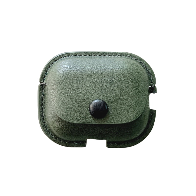 Leather AirPods Case with Metal Buckle-Fonally-For AirPods 1 or 2-Green-