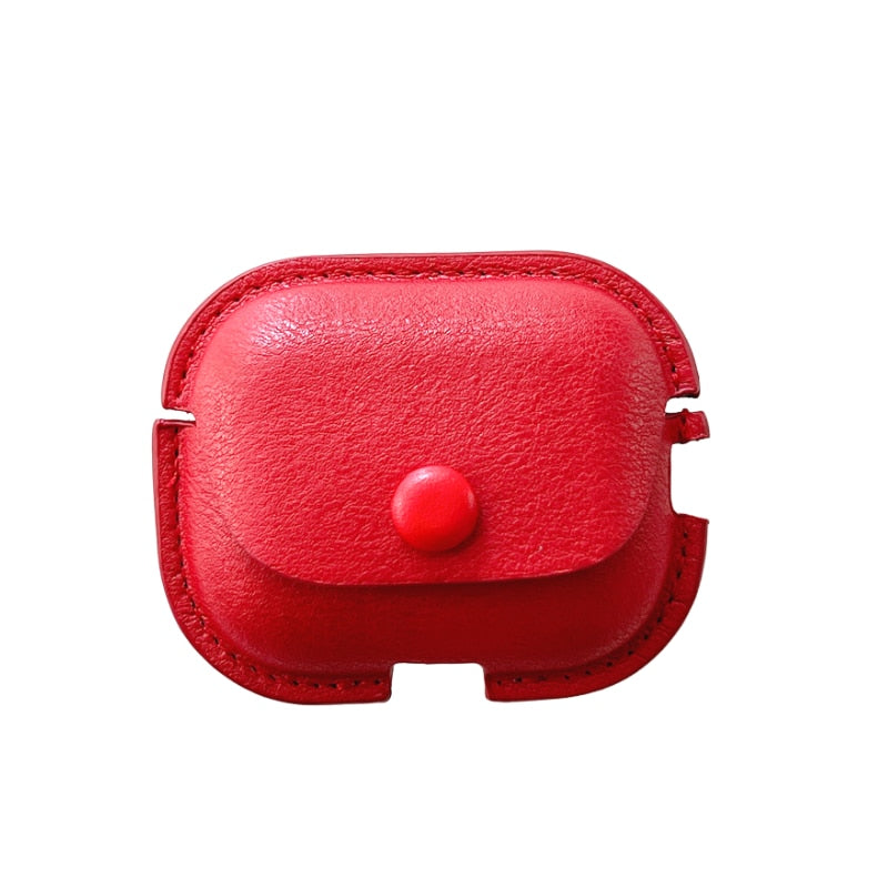 Leather AirPods Case with Metal Buckle-Fonally-For AirPods 1 or 2-Red-