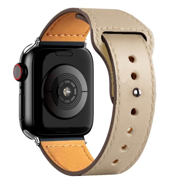 Leather Bands for New Apple Watch Series-Fonally-Apricot with Silver Metal End-38mm 40mm 41mm-