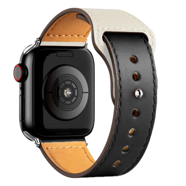 Leather Bands for New Apple Watch Series-Fonally-Black Melange with Silver Metal End-38mm 40mm 41mm-