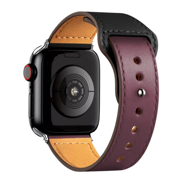 Leather Bands for New Apple Watch Series-Fonally-Black Wine with Silver Metal End-38mm 40mm 41mm-