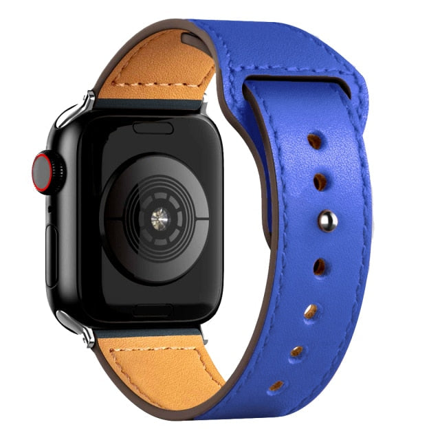 Leather Bands for New Apple Watch Series-Fonally-Blue with Silver Metal End-38mm 40mm 41mm-