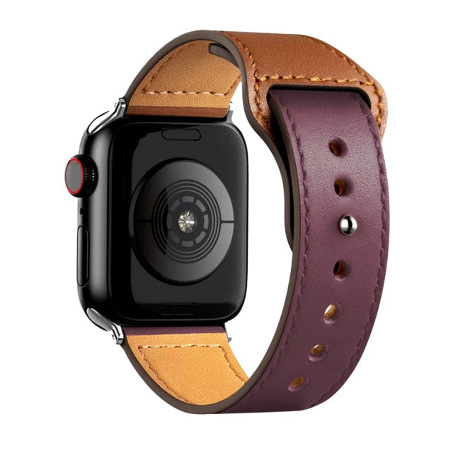 Leather Bands for New Apple Watch Series-Fonally-Brown Wine with Silver Metal End-38mm 40mm 41mm-