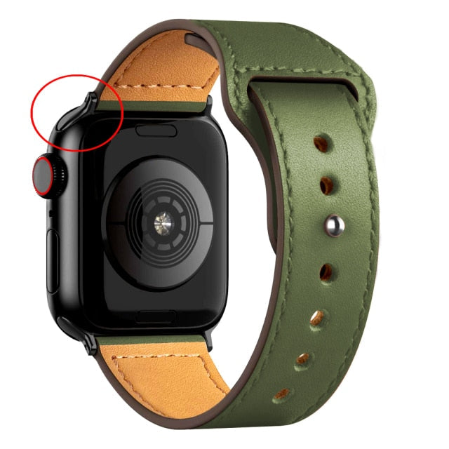 Leather Bands for New Apple Watch Series-Fonally-Cargo Khaki with Black Metal End-38mm 40mm 41mm-