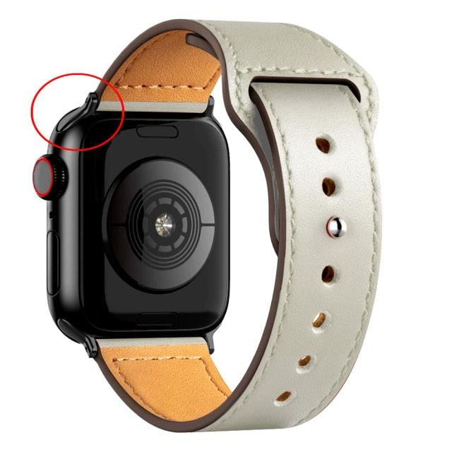 Leather Bands for New Apple Watch Series-Fonally-Ivory with Black Metal End-38mm 40mm 41mm-