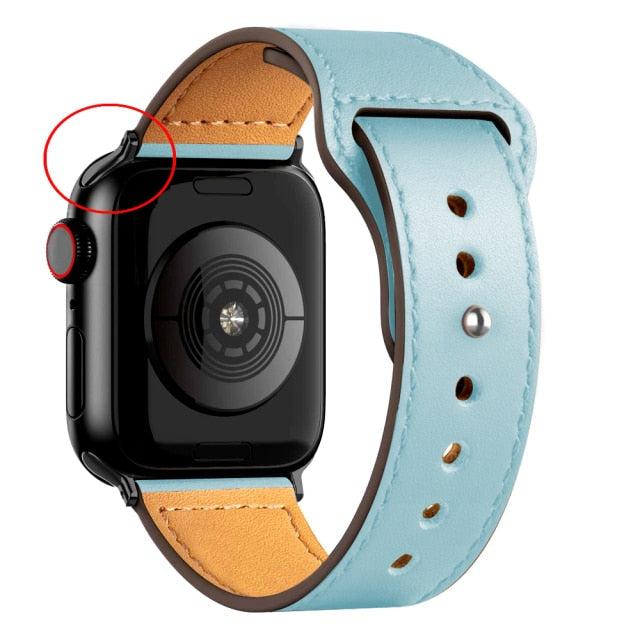 Leather Bands for New Apple Watch Series-Fonally-Light Blue with Black Metal End-38mm 40mm 41mm-