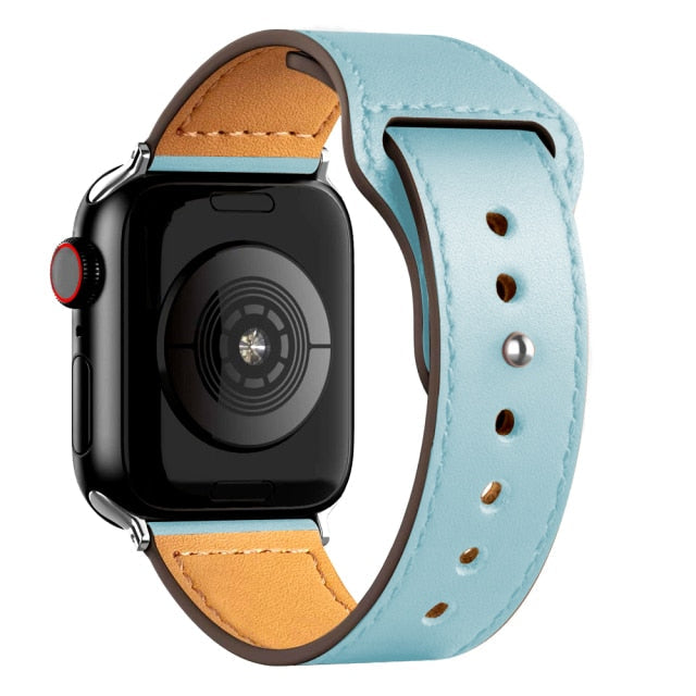 Leather Bands for New Apple Watch Series-Fonally-Light Blue with Silver Metal End-38mm 40mm 41mm-