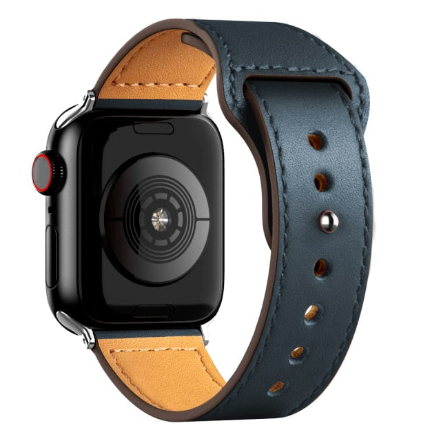 Leather Bands for New Apple Watch Series-Fonally-Midnight Blue with Silver Metal End-38mm 40mm 41mm-