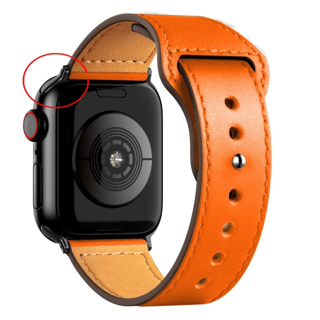 Leather Bands for New Apple Watch Series-Fonally-Orange with Black Metal End-38mm 40mm 41mm-
