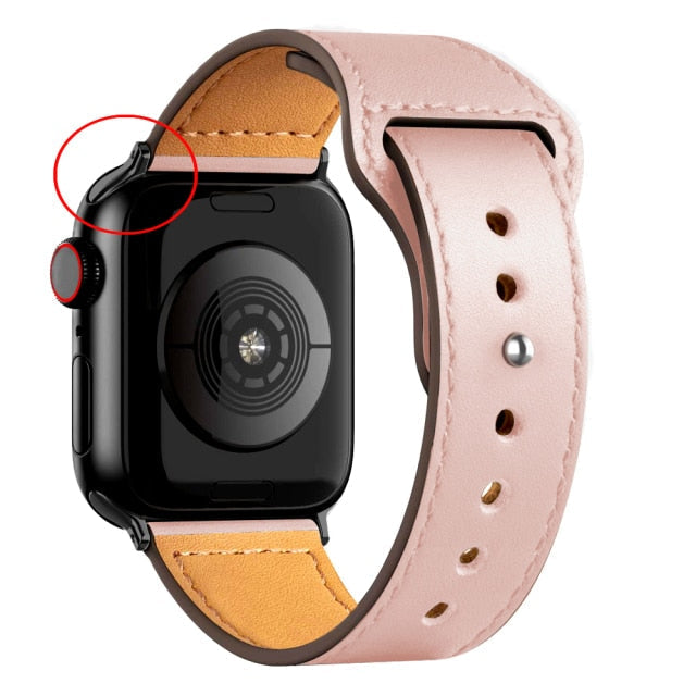 Leather Bands for New Apple Watch Series-Fonally-Pink with Black Metal End-38mm 40mm 41mm-
