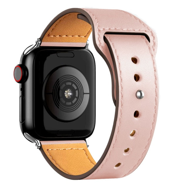 Leather Bands for New Apple Watch Series-Fonally-Pink with Silver Metal End-38mm 40mm 41mm-