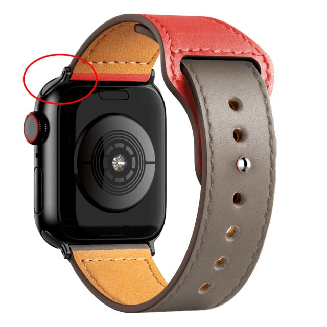 Leather Bands for New Apple Watch Series-Fonally-Red Gray with Black Metal End-38mm 40mm 41mm-