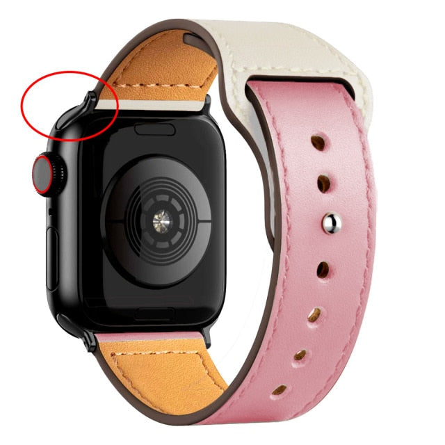 Leather Bands for New Apple Watch Series-Fonally-Rose Melange with Black Metal End-38mm 40mm 41mm-