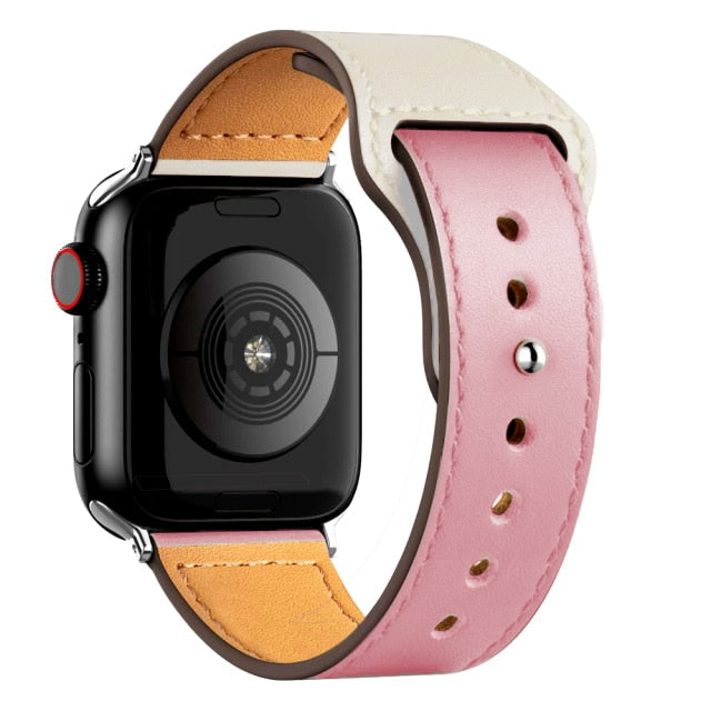 Leather Bands for New Apple Watch Series-Fonally-Rose Melange with Silver Metal End-38mm 40mm 41mm-