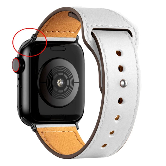 Leather Bands for New Apple Watch Series-Fonally-White with Black Metal End-38mm 40mm 41mm-