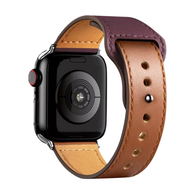 Leather Bands for New Apple Watch Series-Fonally-Wine Brown with Silver Metal End-38mm 40mm 41mm-