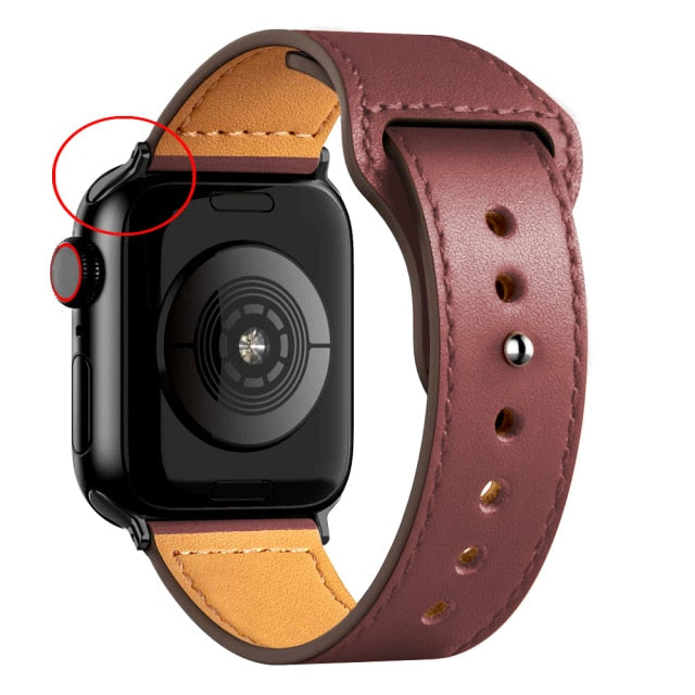 Leather Bands for New Apple Watch Series-Fonally-Wine Red with Black Metal End-38mm 40mm 41mm-
