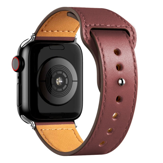 Leather Bands for New Apple Watch Series-Fonally-Wine Red with Silver Metal End-38mm 40mm 41mm-