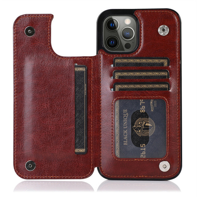 Leather Case with Wallet For iPhone-Fonally-For iPhone 13 Pro Max-Brown-
