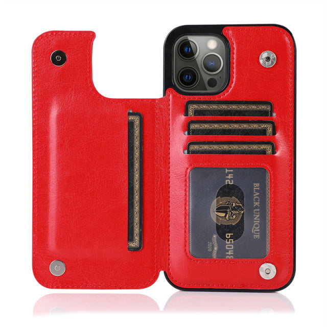 Leather Case with Wallet For iPhone-Fonally-For iPhone 13 Pro Max-Red-