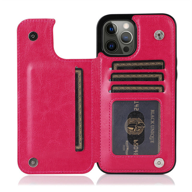 Leather Case with Wallet For iPhone-Fonally-For iPhone 13 Pro Max-Rose Red-