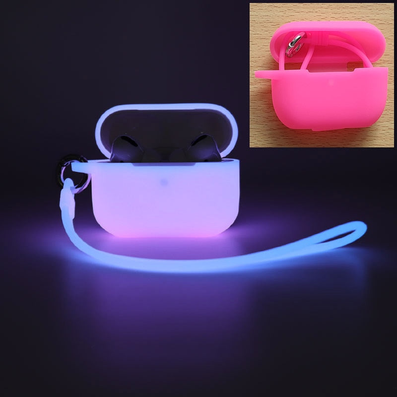 Luminous Silicone Case With Strap for Apple AirPods Pro-Fonally-Rose-