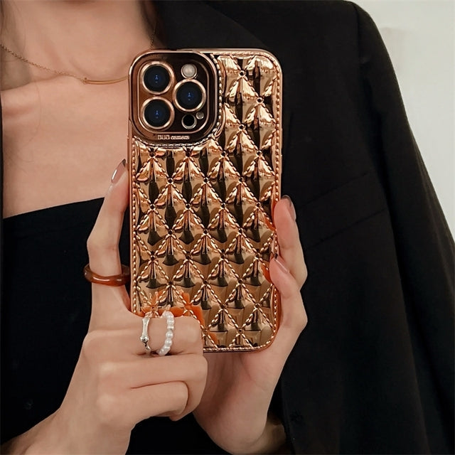Luxury Electroplated Diamond Stitched iPhone Case-Fonally-For iPhone 13 Pro Max-Gold-