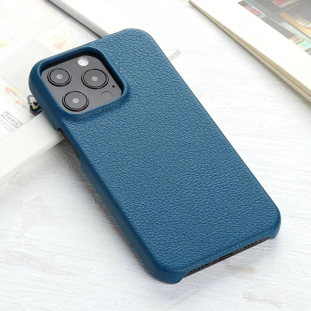 Lychee Grain Leather iPhone Case-Fonally-For iPhone 13 Mini-Blue-