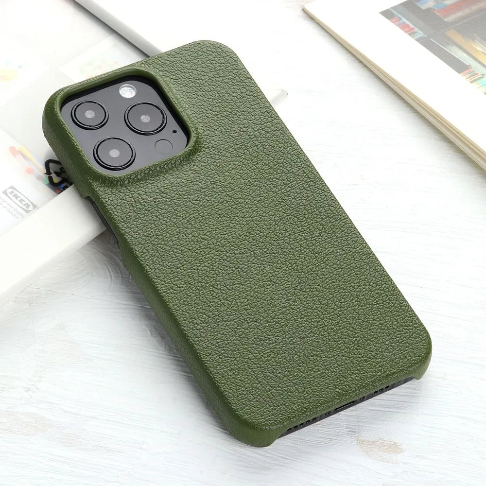 Lychee Grain Leather iPhone Case-Fonally-For iPhone 13 Mini-Green-