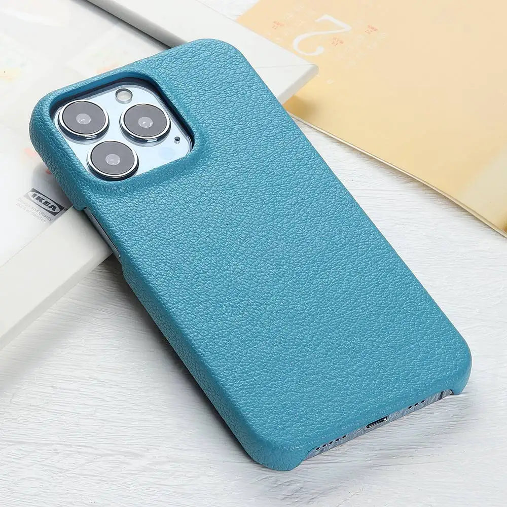 Lychee Grain Leather iPhone Case-Fonally-For iPhone 13 Mini-Sky Blue-