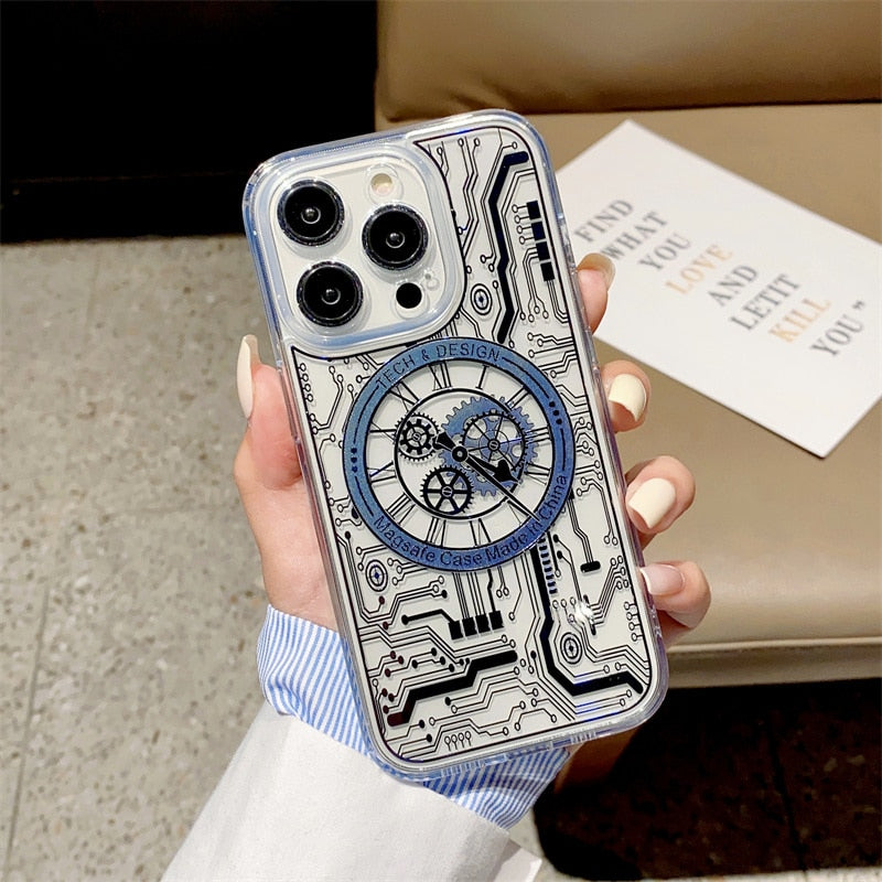 Mechanical Clock Circuit iPhone Case-Fonally-For iPhone 14-Blue-