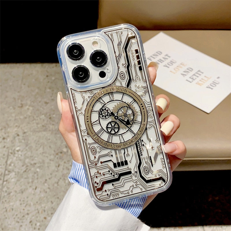 Mechanical Clock Circuit iPhone Case-Fonally-For iPhone 14-Gold-