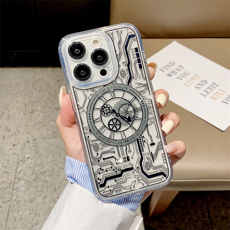 Mechanical Clock Circuit iPhone Case-Fonally-For iPhone 14-Silver-