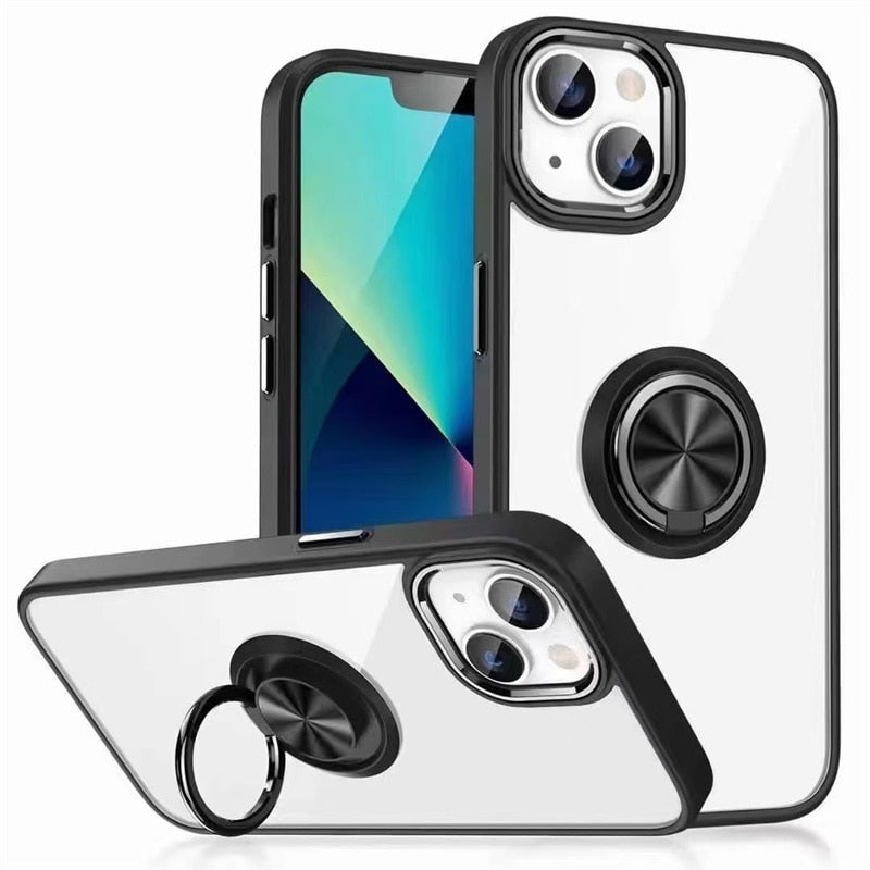Metal Camera Frame and Ring Transparent iPhone Case-Fonally-For iPhone 13-Black-