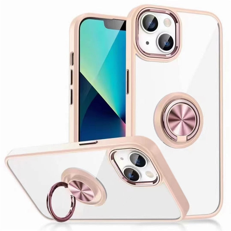 Metal Camera Frame and Ring Transparent iPhone Case-Fonally-For iPhone 13-Pink-