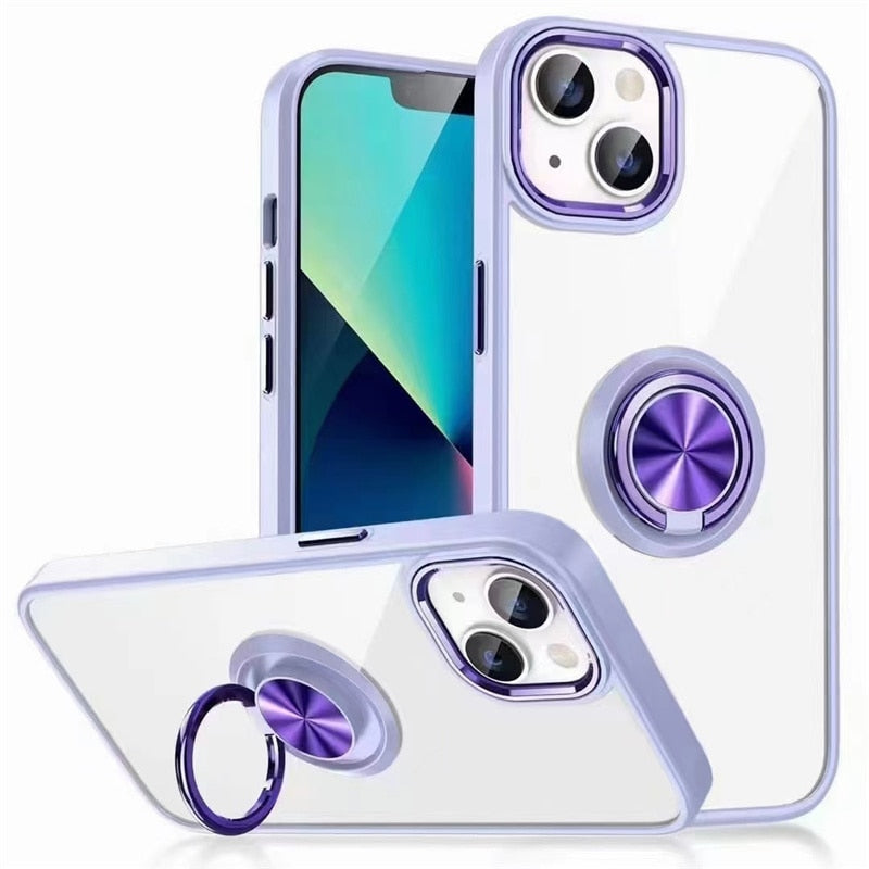 Metal Camera Frame and Ring Transparent iPhone Case-Fonally-For iPhone 13-Purple-