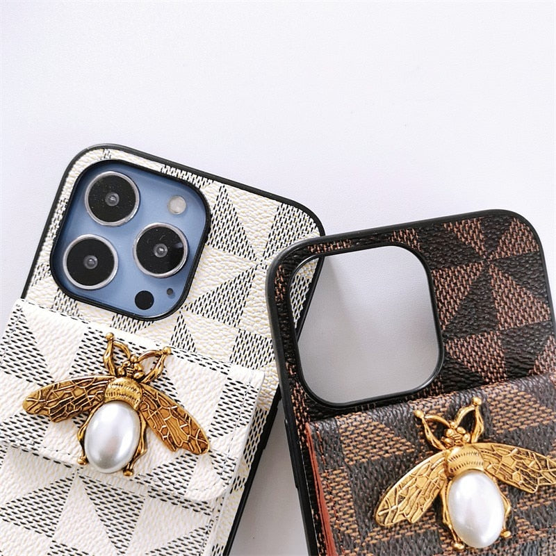 Pearl Bee Geometric Card Wallet iPhone Case-Fonally-