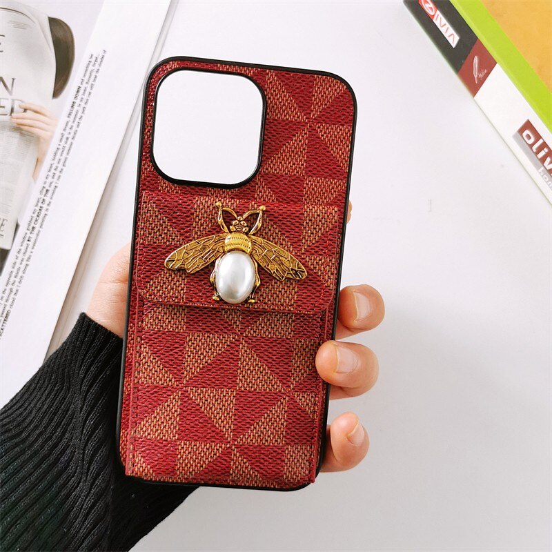 Pearl Bee Geometric Card Wallet iPhone Case-Fonally-