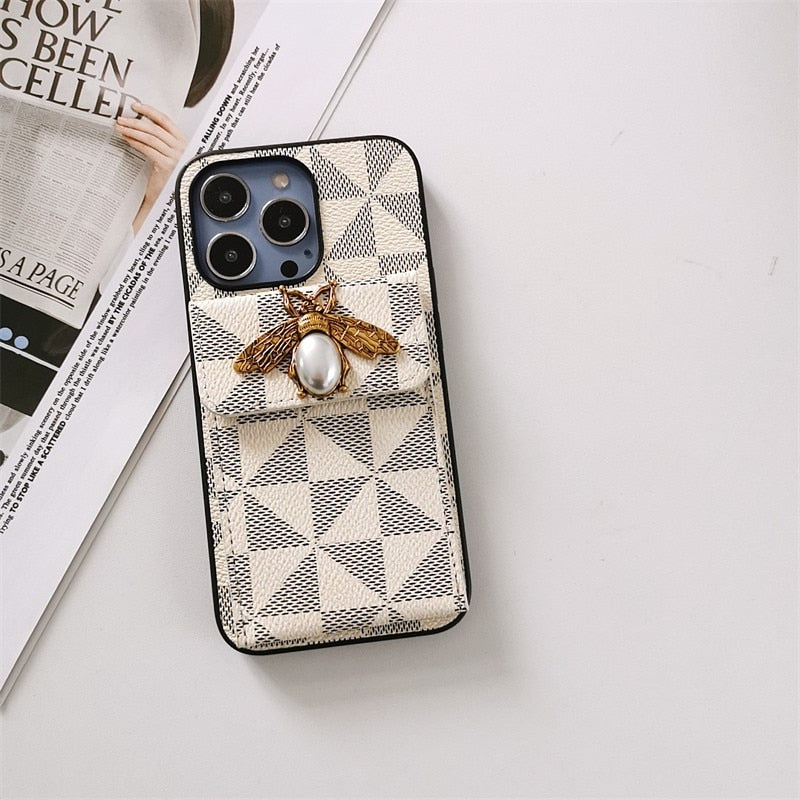 Pearl Bee Geometric Card Wallet iPhone Case-Fonally-