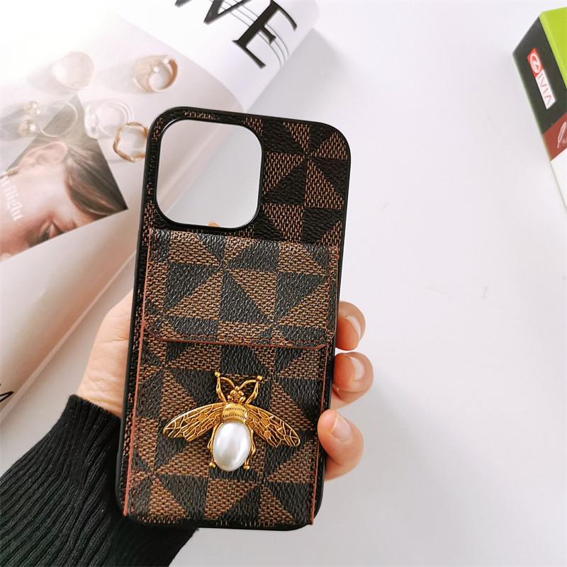 Pearl Bee Geometric Card Wallet iPhone Case-Fonally-For iPhone X XS-Brown Bee Lower-