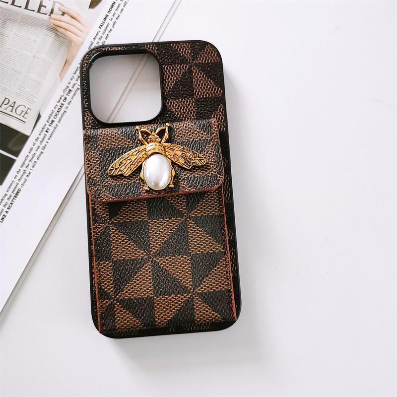 Pearl Bee Geometric Card Wallet iPhone Case-Fonally-For iPhone X XS-Brown Bee on Flap-