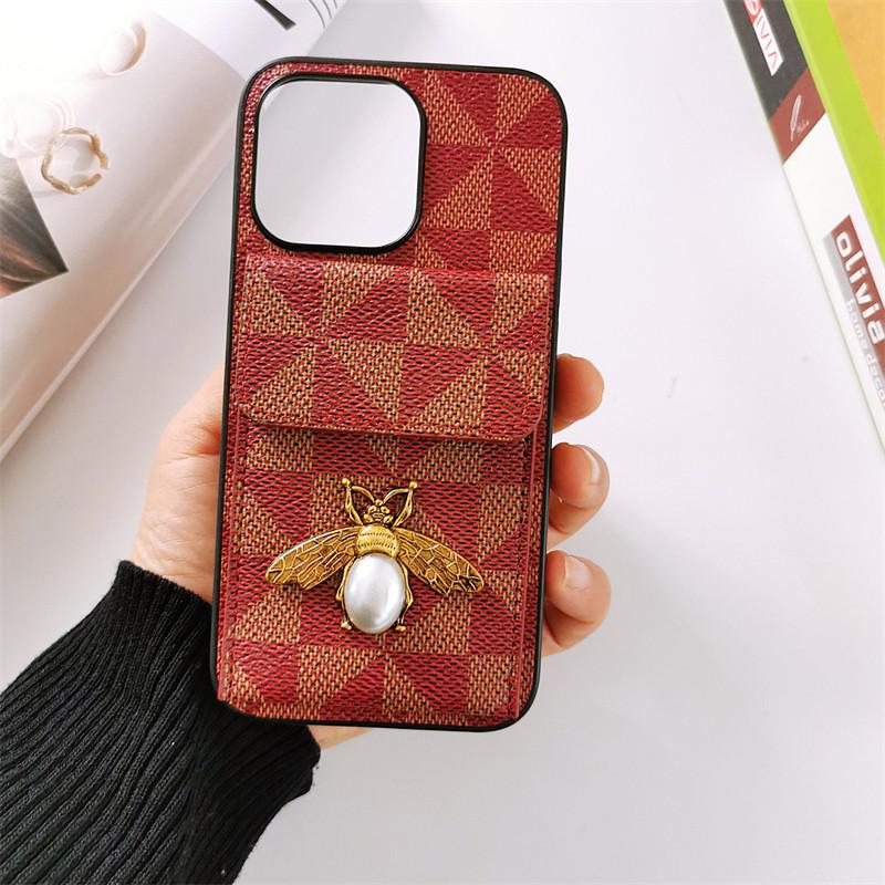 Pearl Bee Geometric Card Wallet iPhone Case-Fonally-For iPhone X XS-Red Bee Lower-