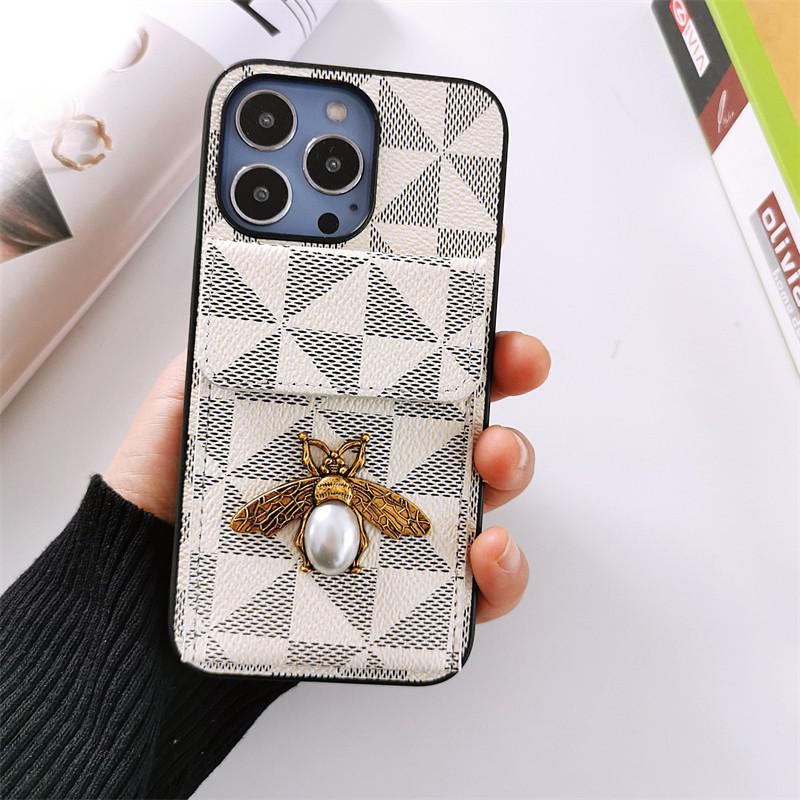 Pearl Bee Geometric Card Wallet iPhone Case-Fonally-For iPhone X XS-White Bee Lower-