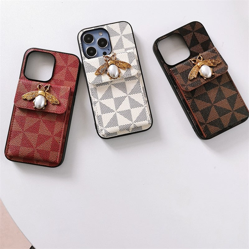 Pearl Bee Geometric Card Wallet iPhone Case-Fonally-