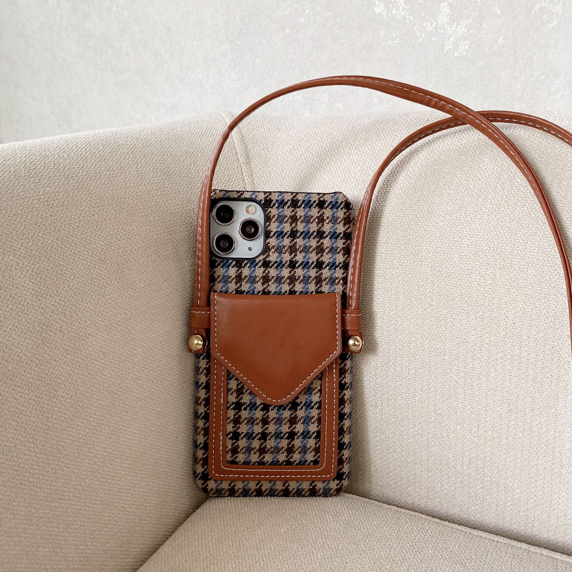 Plaid Pattern With Lanyard & Wallet iPhone Case-Fonally-For iPhone X XS-4-