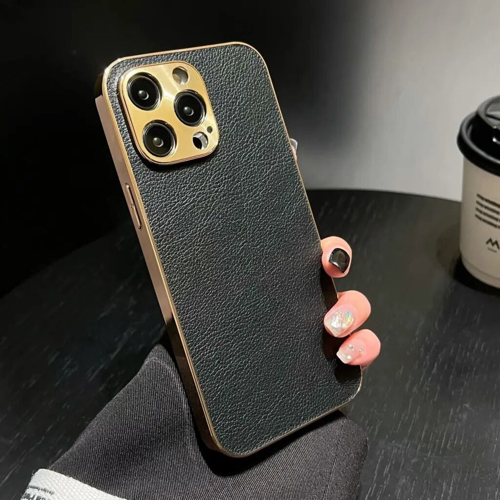 Plated Soft Leather iPhone Case-Fonally-For iPhone 11-Black-