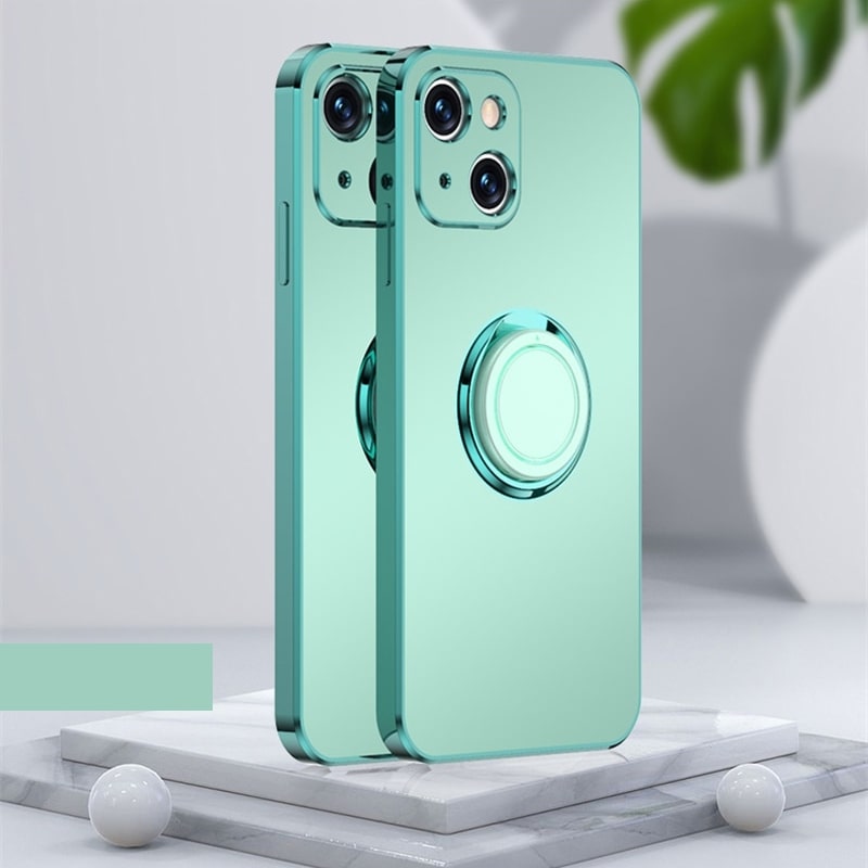 Plated & Square iPhone Case with Metal Ring-Fonally-For iPhone 14 Pro Max-Green-